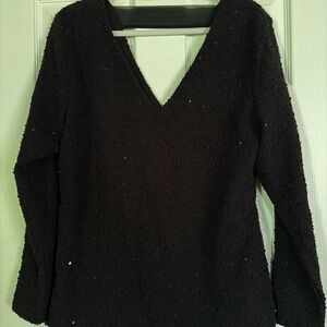 Jennifer Lopez Black V-Neck Sweater with Subtle Shine